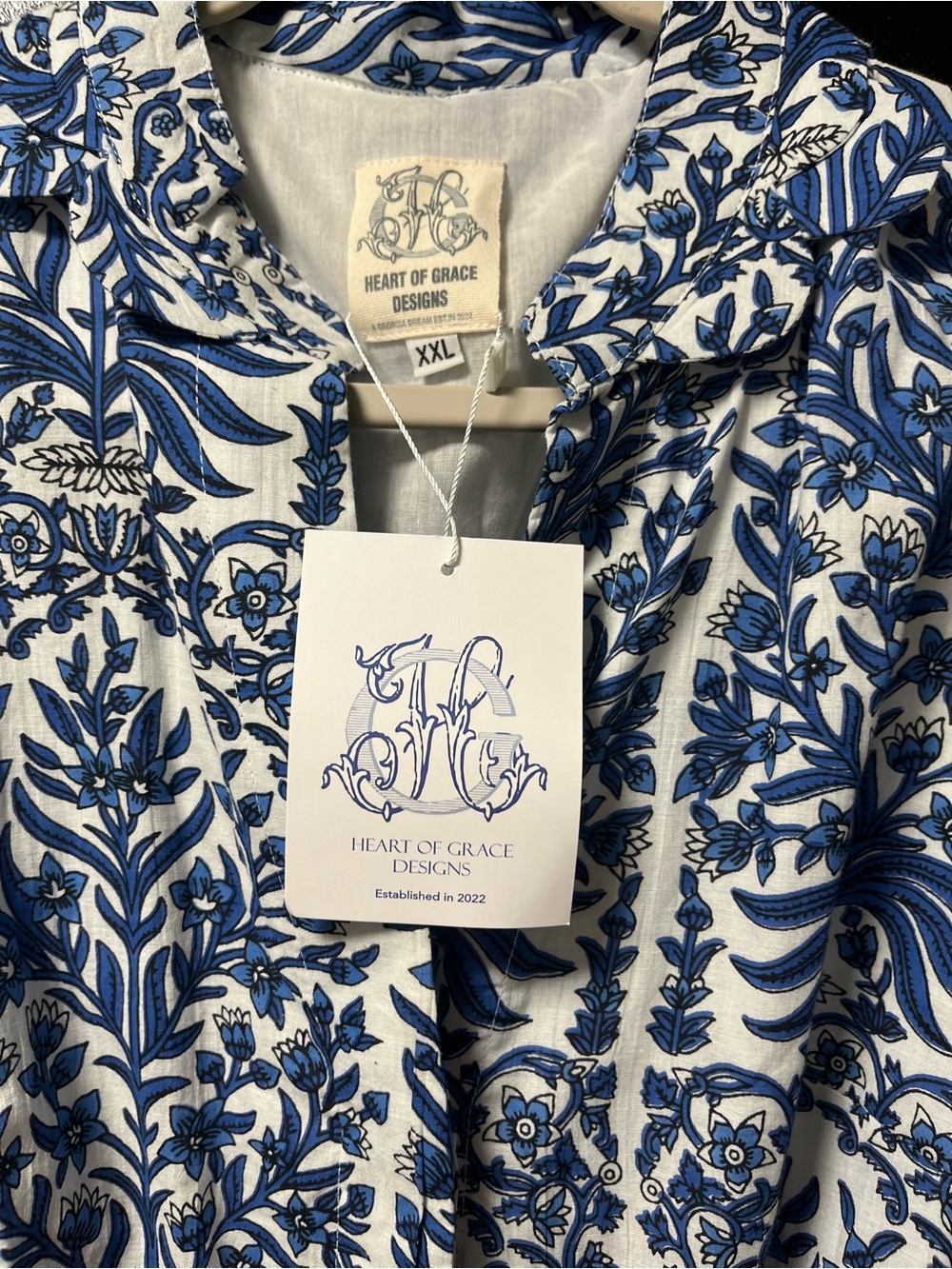 Blue & White Floral Midi Dress with Tie Waist - Picture 2 of 5